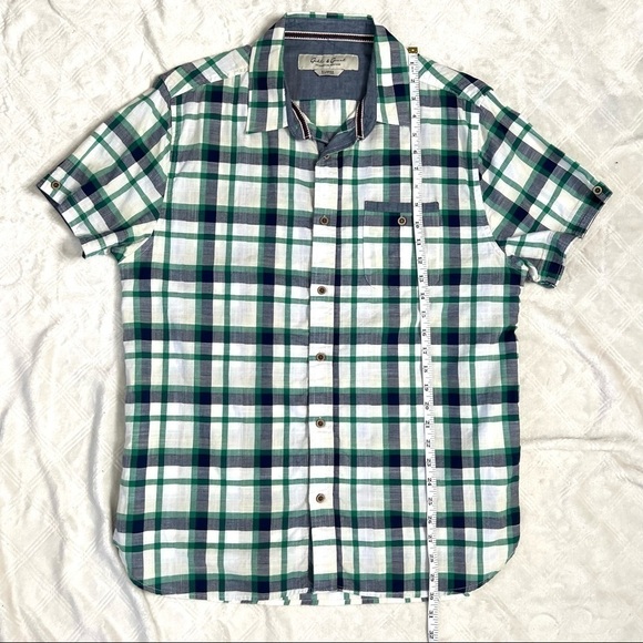 Gable & Grant White Blue Green Plaid Casual Button Down Short Sleeve Shirt XL - Picture 10 of 11